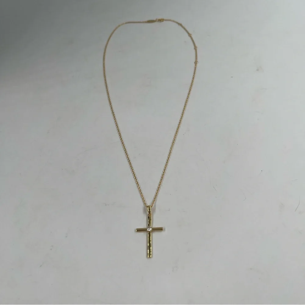 20” Sterling Silver 925 Chain Gold Tone Cross Tiny Crystal Gem Pendant Necklace